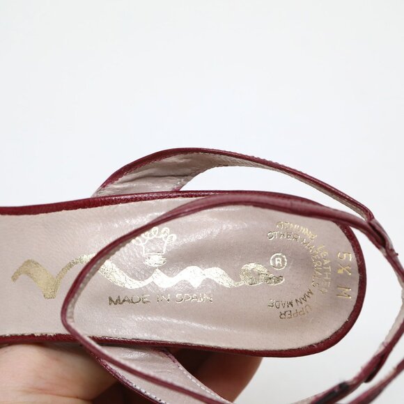 Vintage Nina Burgundy Leather Ankle Strap Peep-Toe Pumps Heels Retro 90s Classic - Picture 7 of 12